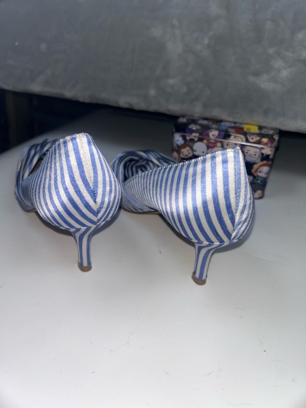 Gunmetal Gunnii Blue White Striped Knot Pointed-Toe Flats - Picture 7 of 10